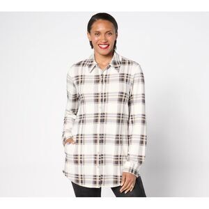 Maya J Women's Top Petite 1XP Denim & Co. Heavenly Jersey Button White A670699